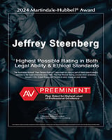 Jeffrey Steenberg | 2024 Martindale-Hubbell Award | AV Preeminent | Peer Rated for Highest level of Professional Excellence